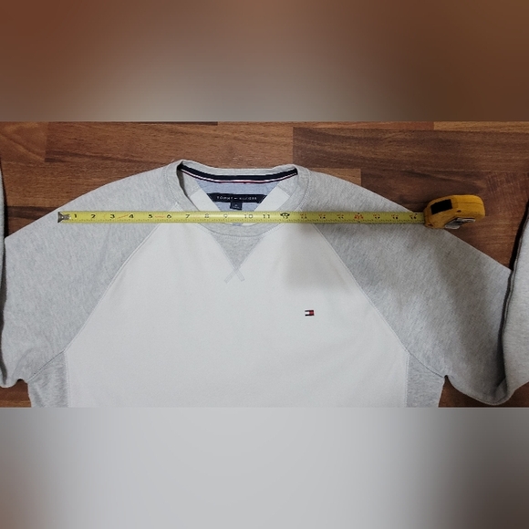 Tommy Hilfiger Mens Pullover Sweatshirt Light Grey White Crew Neck Heavy Cotton - Picture 5 of 11